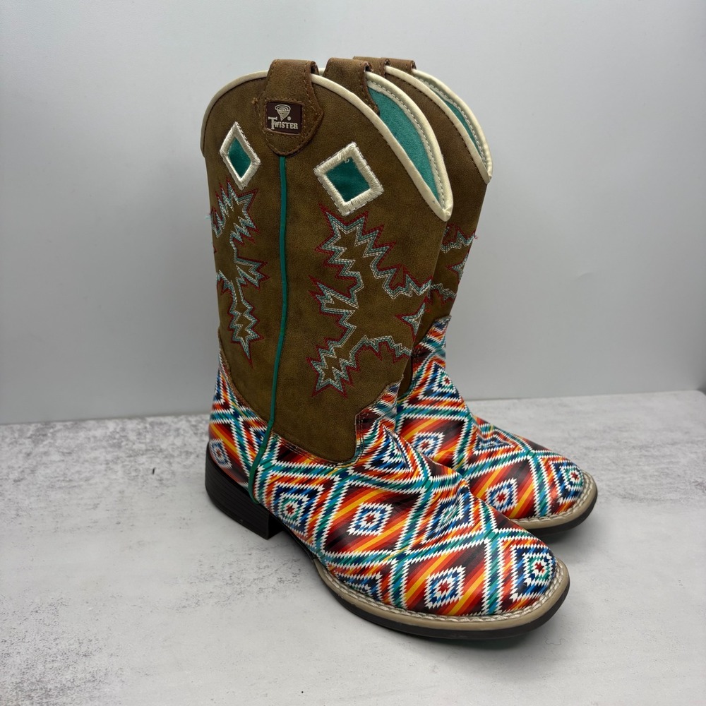 Twister Brynlee Western Boots Children 13 Brown Aztec Modern Cowgirl Festival